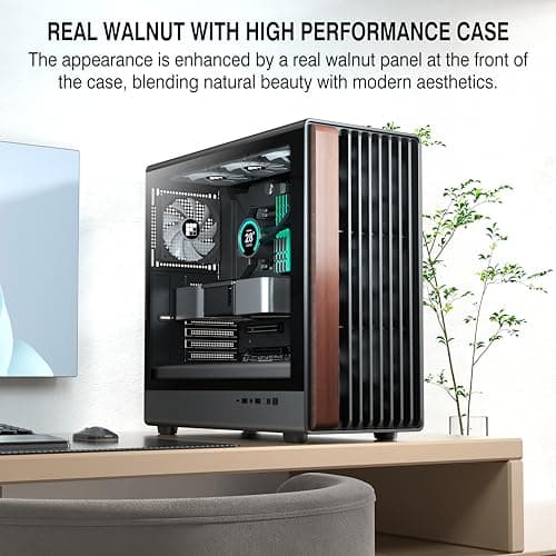 FOIFKIN M2 PC Case -Genuine Walnut Wood Front Panel Pre-Installed 7 PWM ARGB Fan (3x140mm+4x120mm), 360MM RAD Support, ATX Mid-Tower Gaming PC Case, with Type-C,FOIFKIN (Black, M2)