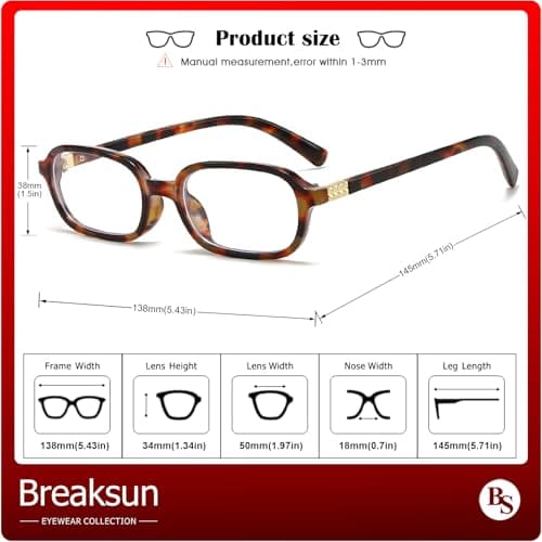 Breaksun Retro Rectangle Glasses for Women Men Small Square Blue Light Blocking Glasses Vintage Eyeglasses