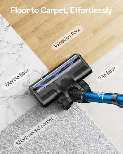 Cordless Vacuum Cleaner, 8-in-1 Cordless Stick Vacuum Cleaner with 3 Suction Modes, Up to 45mins Runtime, Rechargeable, Self-Standing, Wireless Vacuum Cleaners for Home Pet Hair Carpet Car Hard Floor