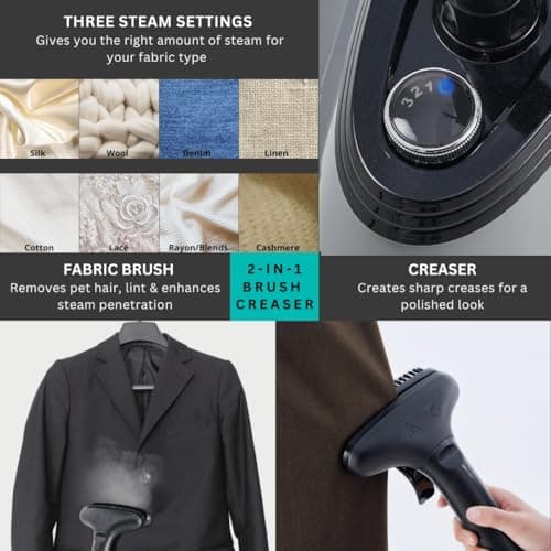 True & Tidy Heavy Duty Commercial Full Size Standing Garment Steamer for Clothes with Extra Large 2.9L (98 oz) Water Tank for 90+ mins of Steam Time, 1800 watts of Powerful Steam, 3 Settings, Gray