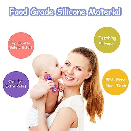 ROBBEAR Baby Teething Toys, Food Grade Silicone Teether for Babies 3 6 12 18 Months, TV Remote Shape Toddlers Chew Toys, Freezer BPA Free (Pink RC)