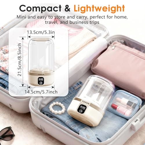 Portable Washing Machine, 7000mAh Rechargeable Wireless Washer with 10 PCS Clothespins Deep Cleans Baby Clothes Underwear Socks Delicates 1.5L Mini Washer for Travel Camping Dorm RV Apartment (Khaki)