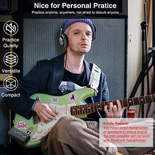 LEKATO Micro Guitar Headphone Amp Bass Guitar Headphone Amplifier with Multi Effects - Amp Models, IR Loading, Tuner, Rechargeable Electric Headphone Amplifier Delay Reverb Chorus Overdrive Portable