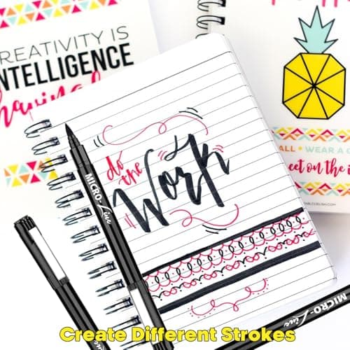 Dyvicl Hand Lettering Pens, Calligraphy Brush Pens Art Markers for Beginners Writing, Sketching, Drawing, Illustration, Scrapbooking, Journaling, Black Ink Pen Set, 8 Sizes