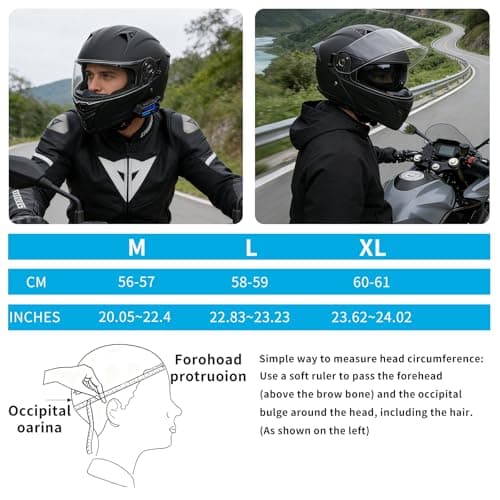 Bluetooth Modular Motorcycle Helmets with Tail Lights, DOT Certified Flip-Up Dual Visor Full Face Helmets for Men & Women Moto ATV UTV Snowmobile ADV Four Wheeler Street Bike