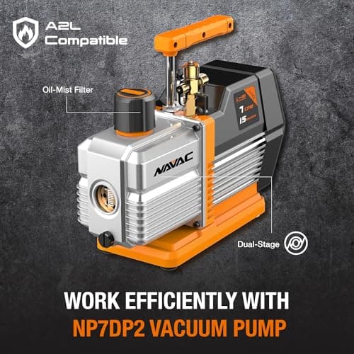 NAVAC Dual-Stage HVAC Vacuum Pump – AC Motor with Forced Oil Circulation, Oil-Mist Filter, 15 Micron Ultimate Vacuum, Pro Series