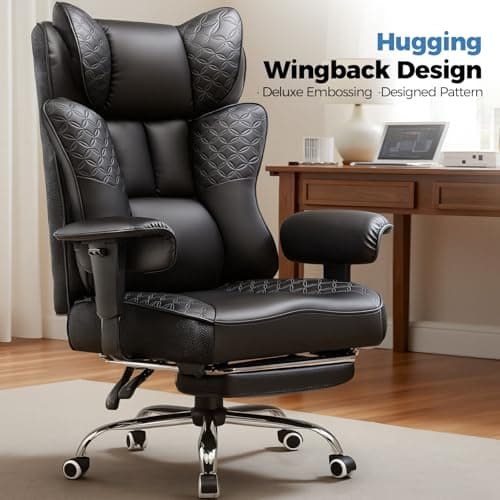 GTRACING Big and Tall Office Chair 400LBS Wide Ergonomic Gaming Chair with Deluxe Embossing Designed Leather with Foot Rest,150°Reclining Adjustable Soft Armrests Pocket Spring Back Support and Pillow