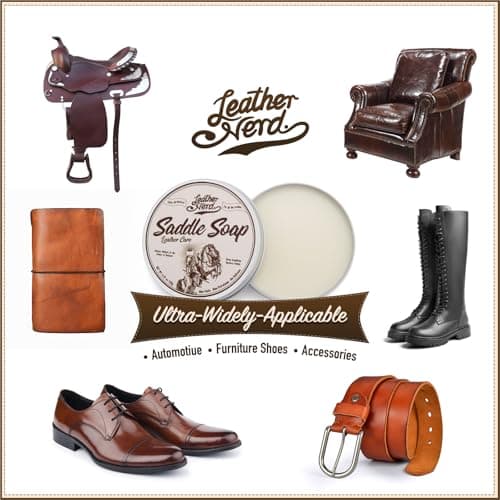 Saddle Soap for Leather, Leather Nerd Leather Cleaner Conditioner for Boots, 4.23 Oz with Sponge, All-Natural Protect Soften and Restore Shoes, Jackets, Purses, Gloves, Vinyl, and Leather Products