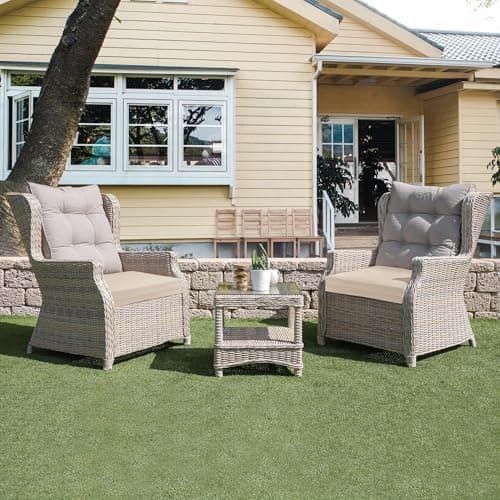 UNIKOME Outdoor Chair Cushions Pack of 4, Water Resistant Patio Cushions with Ties, High Density Sponge Filling Square Corner Seat Cushions for Outdoor Furniture, 18.5"*16"*3", Beige