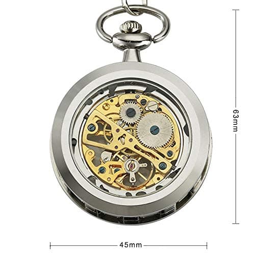 VIGOROSO Mens Classic Steampunk Pocket Watch with Chain Skeleton Hand Wind Mechanical Pocket Watches for Men & Women