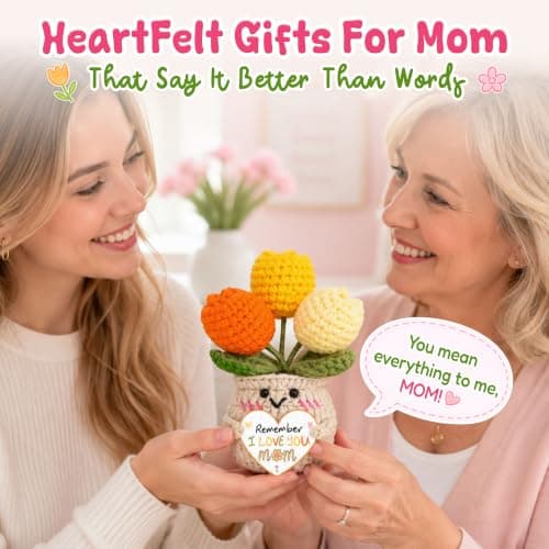 Mom Birthday Gifts, Mother Daughter Gift, Positive Crochet, Handmade Keepsake, Soft Yarn Texture, Cute Tulip Decor OASSIE Mom Gifts from Daughters Sons - Emotional Support Crochet Tulip