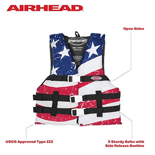 Sportstuff Stars & Stripes Life Jacket for Adults & Kids - USCG Approved Life Vest for Men, Women, Youth & Child, Open-Side Watersports Vest for Boating, Tubing & Swimming