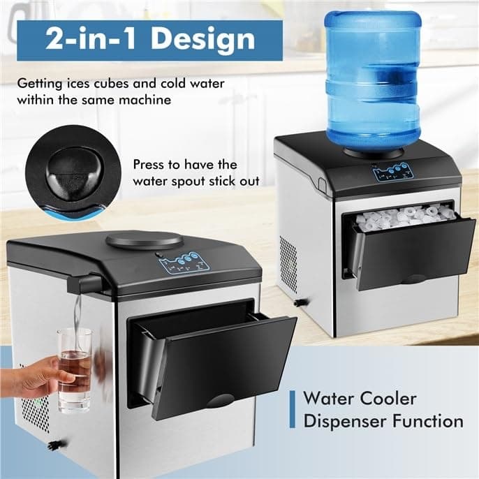 ARLIME Ice Maker with Water Dispenser, 2 in 1 Countertop Ice Maker with 5 lbs Storage Basket, 2 Ways to Add Water, 48 Pounds in 24 Hours, Water Cooler for 5 Gallon Bottle, Perfect for Home Office