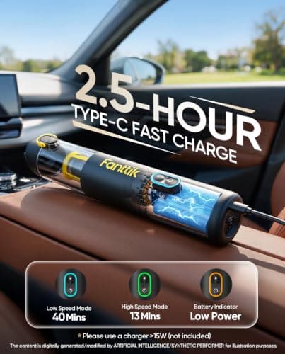 Fanttik Slim V8 APEX Car Vacuum, 4-in-1 Portable Mini Cordless Vacuum with 19000pa Suction Power, Type-C Charge, 2 Suction Modes, Handheld Vacuum for Small Jobs, Car, Office Desk, Keyboards (Black)