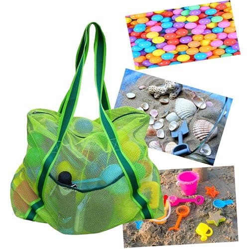 Leberna Large Beach Bag with Zipper Lightweight Beach Toy Bag Mesh Bag for Swimming Pool Sand Toys