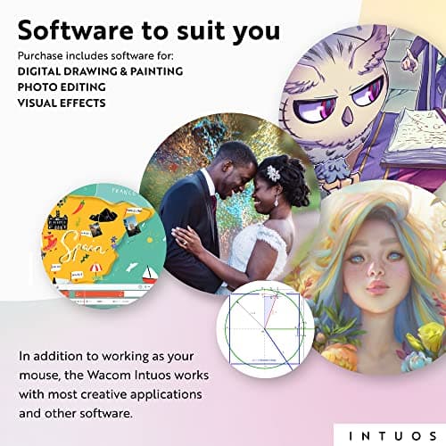 Wacom Intuos Medium Bluetooth Graphics Drawing Tablet, Portable for Teachers, Students and Creators, 4 Customizable ExpressKeys, Compatible with Chromebook Mac OS Android and Windows - Black