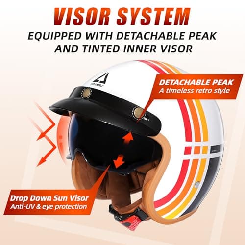 TRIANGLE 3/4 Motorcycle Helmet,Retro Open Face Adults Helmets with Visor,Half Face Moped Helmet for Men & Women,DOT Approved Helmets for Cruiser Scooter(XXL)