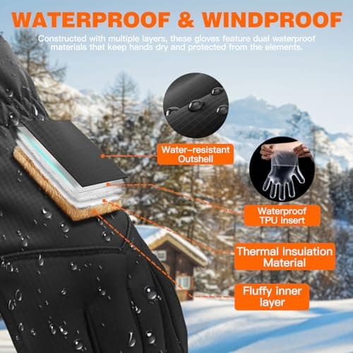 Hiramex Winter Windproof Gloves Men Women, Waterproof Warm Ski Gloves for Cold Weather, Touch Screen Snow Warm, Running Driving Cycling