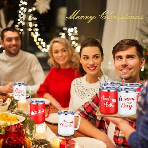 Stainless Steel Insulated Tumbler Bulk, Xmas Cup Straw Lid, for Teacher Coworker Team, Holiday Prints, Office Party Favors Umigy 12 Pcs Christmas Coffee Mug Bulk 17oz Employee Appreciation Gift Cute B0D59Y943Q