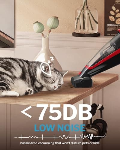 Pet Hair Handheld Vacuum Cordless, Car Vacuum Rechargeable with Reusable Filters, Motorized Brush and Multi-Accessories for Carpet, Couch & Stairs, Red, 17.0"X 4.6"X 6.6"