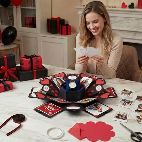 Koogel Explosion Gift Box, Handmade Exploding Photo Album Preassembled Surprise Picture Pop Up Love Box with Creative DIY Scrapbooking Accessories for Anniversary Birthday Wedding