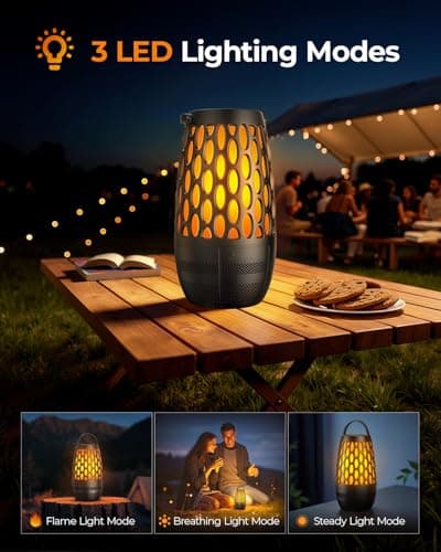 Outdoor Speakers Bluetooth Waterproof IPX6 with Flame Lights, Gadget Gifts for Dad Her Him, Hd Stereo Sound, BT 5.3 Multi-Sync to 100 Speakers, Portable Wireless Speaker for Patio Cafe Decor Party