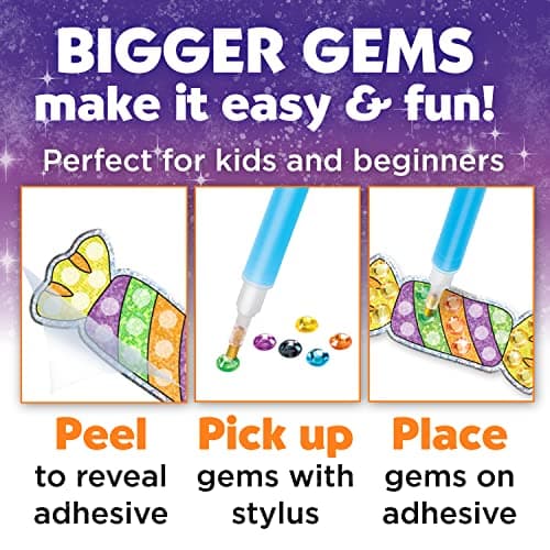 Creativity for Kids Halloween Big Gem Diamond Painting Kit | Create 13 Spooky Stickers & 2 Suncatchers with 1000+ Colorful Gems | Fun for Parties, Gifts & Seasonal Décor (Ages 6+)