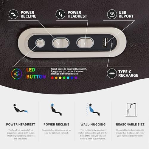 Airadlis Home Theater Seating Seats Dual Power Movie Theater Chairs Theater Recliner Sofa with 7 Colors Ambient Lighting, Lumbar Pillow, Side Pocket, Tray Table,Type-C USB Charge