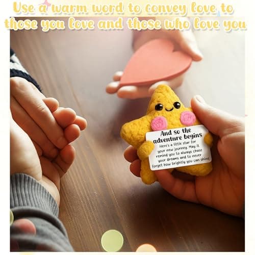Crochet Star Graduation Gift, New Job & Good Luck Keepsake, Farewell & Moving Gift for Coworker Friend, Motivational Desk Decor for Student, Congratulations for New Adventure B0FQCBMF9V