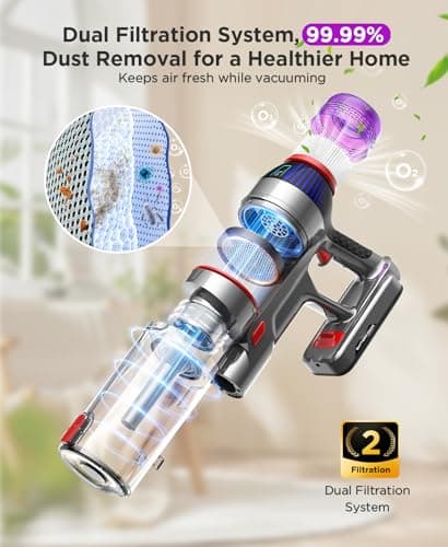 Cuzmok Cordless Stick Vacuum Cleaner - 550W Powerful Cordless Vacuum with HEPA Filter, Up to 50min Runtime & Tangle-Free Lightweight & Detachable Battery for Pet Hair Carpet Hardwood Floor Cleaning