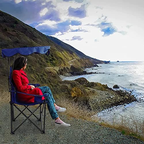 ALPHA CAMP Camping Chairs 350LBS Capacity, Heavy Duty Folding Chair with 4-Can Cooler Bag, Portable Outdoor Chair with Cup Holder for Adults, Collapsible for Tailgating, Beach, Fishing