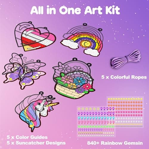 Birthday Gifts Kit for Girls Boys Ages 4 5 6 7 8 9 10 Years Old DIY Creative Kids' Mosaic Kits Diamond Art Crafts Toys ZIZZ Diamond Window Art Suncatcher Kits for Kid 5PCS Gem Painting Crafts B0FM3YQY2W