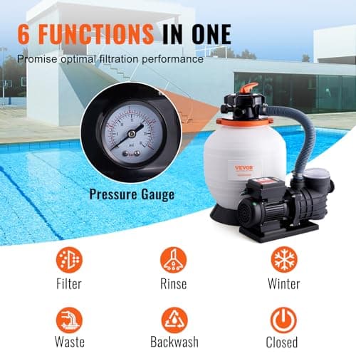 VEVOR 14-inch Sand Filter Pump for Above Ground, Digital Programmer Timer, 3000 GPH, 3/4 HP Pool Pumps System & Filters Combo Set with 6-Way Multi-Port Valve & Strainer Basket, Easy Installation