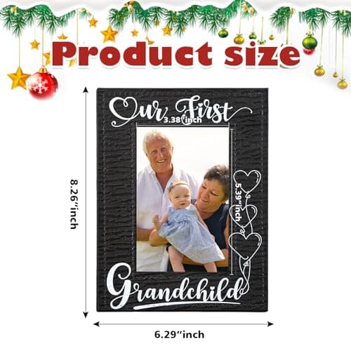 FLYAB First Time Grandparents Picture Frame - Our First Grandchild Leather Photoframe for New Grandparent Christmas Gifts for First Time Grandma Picture Frame Grandparents' Day Gifts