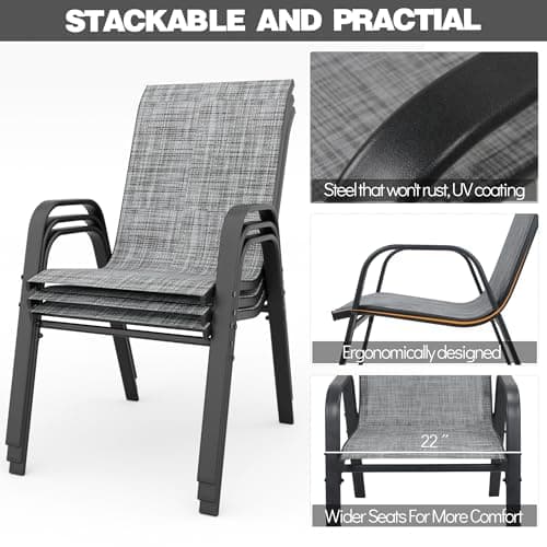 Patio Chairs Set of 6, Stackable Outdoor Dining Chairs for All Weather Textilene Fabric & Metal Frame, Outdoor Chairs Set for Backyard Deck Garden