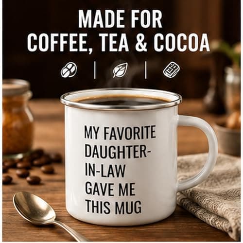 Andaz Press Funny 11oz. Stainless Steel Campfire Coffee Mug, My Favorite Daughter-in-Law Gave Me This Mug, 1-Pack, Enamel Camp Birthday Christmas Cup Father In Law Gift Mother In Law Gift B07VRQ4XHF