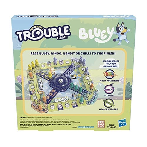 Hasbro Gaming Trouble: Bluey Edition Board Game for Kids, 2-4 Players, Race Bluey, Bingo, Bandit, or Chilli to The Finish, Ages 5 and Up (Amazon Exclusive)