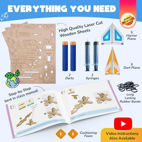Smartivity 2in1 Hydraulic Airplanes & Darts Launcher STEM Toy for Kids Ages 6-14 Years I Cool Birthday Gifts for Boys & Girls | DIY Science STEM Kit for 6, 8,10,12,14 Years I Engineering Game