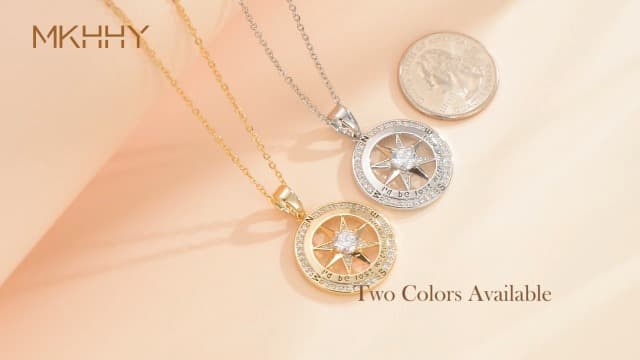 Mkhhy Compass Necklace for Women Jewelry For Her White Gold and Yellow Gold I'd Be Lost Without You(18k Real Gold Filled With S925)