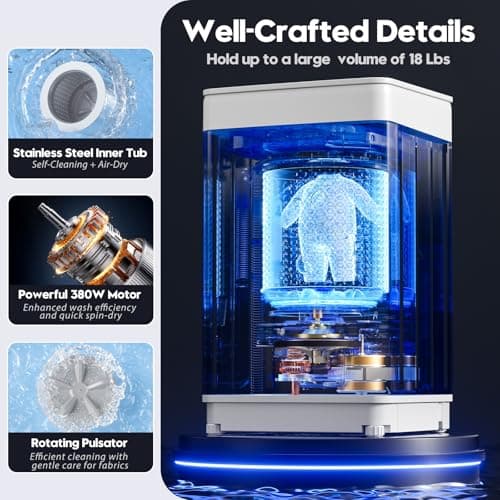 Auertech 18 lbs Portable Washing Machine, Fully Automatic Portable Washer with LED Display, 7 Wash Cycles, 4 Water Levels, Top Load Washing Machine for Apartment, RV, Dorm, Home