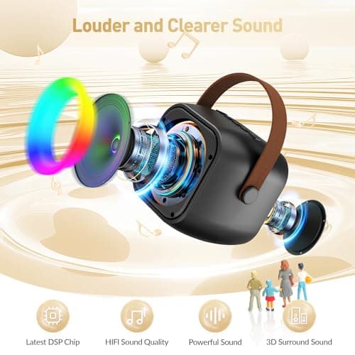 360° Surround Sound,5 Voice Effects,Bluetooth 5.0,LED Lights, TF/USB/AUX, For Kids and Adults, Family Home Party and Gifts Mini Karaoke Machine,Portable Bluetooth Speaker with 2 Wireless Microphones B0CNX6MMK3