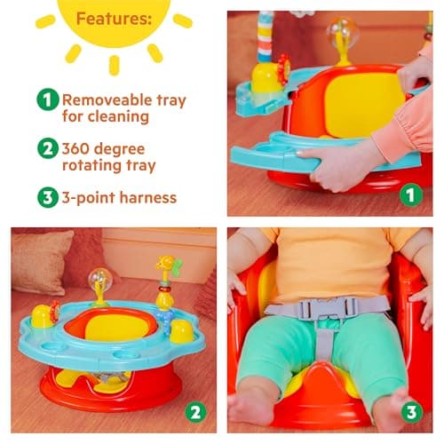 Bright Starts 3-in-1 SuperSeat Playful Paradise, Baby Activity Seat with Toys, Snacking Tray, Booster Seat, BPA Free Tray, Unisex, 6 Months +