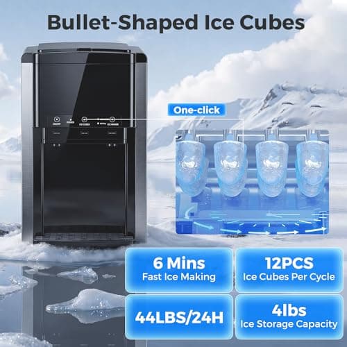 3-in-1 Water Dispenser with Ice Maker,Countertop Nugget Ice Machine with Bullet & Crushed Ice,44Lbs/24H,12 Ice Cube/6Min, Self-Cleaning, 4Lbs Storage, Home, Kitchen,RV (Silver) (Silver)