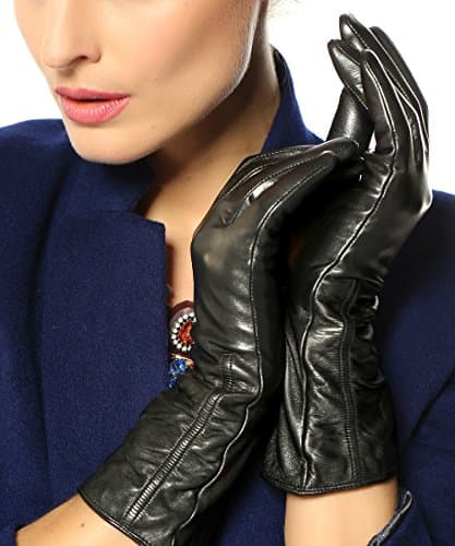 WARMEN Women's Lambskin Touchscreen Texting Leather Gloves Winter Lined Long Sleeves for Iphone Smartphone