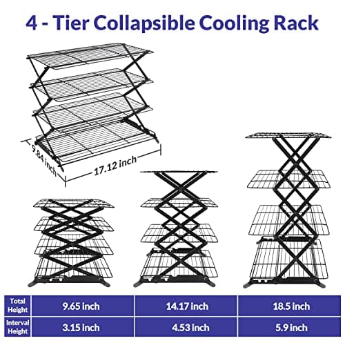 Geesta 2/3/4-Tier Upgraded Collapsible Cooling Rack with Adjustable 3 Setting Design Stackable Roasting Cooking Drying Wire Cooling Rack for Cookies Baking Gifts for Women B08BL5MP3Z