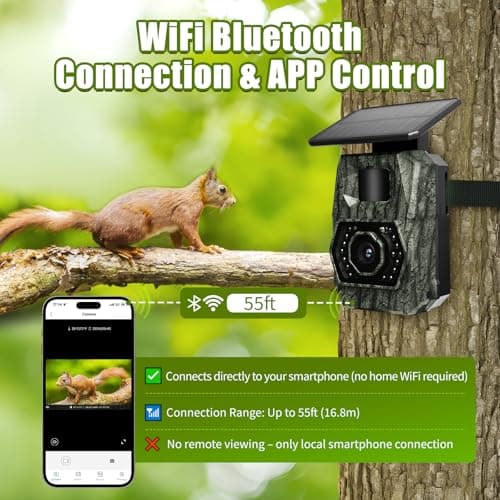 MAXDONE Solar Trail Camera WiFi Bluetooth - 48MP 30fps Game Camera with 5200mAh Rechargeable Battery, 0.1s Trigger Speed Motion Activated Trail Cam IP66 with 32GB TF Card for Wildlife Monitoring