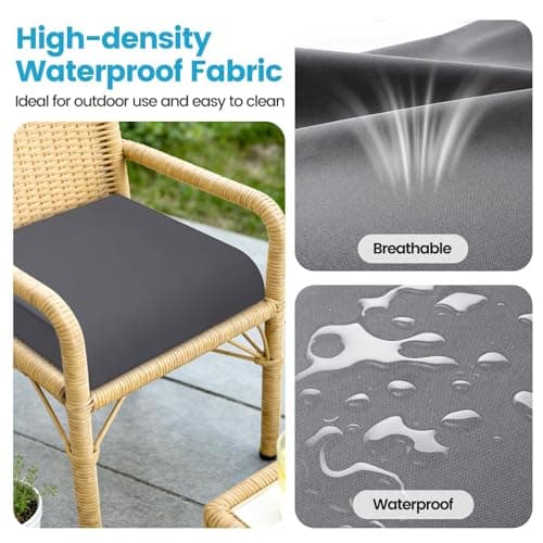 TasticTotes 19 x 19 x 3 Inch Patio Chair Cushions - Set of 2, Waterproof Outdoor Seat Cushions with Adjustable Straps and Handles, Fade-Resistant Chair Pads for Outdoor Furniture, Garden, Beach, Grey
