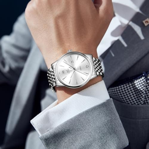 OLEVS Mens Watches Dress Waterproof Watch with Date Day Analog Quartz Casual Wrist Watch Large Number Classic Luxury Luminous Scales 41mm Big Face Easy Read Reloj para Hombre