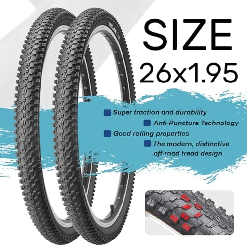 Hycline 2-Pack Mountain Bike Tires Set: 20/24/26/27.5-inch Folding Replacement High-Performance Wear-Resistant Bicycle Tires and Pair Inner Tubes with Tire Levers for MTB Off-Road Bike