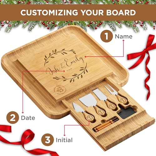 Bambüsi Personalized Charcuterie Board - Custom Engraved Bamboo Cheese Board Set for Couples, House Warming Gifts New Home, Wedding, Bridal Shower, Birthday Gifts for Women, Anniversary, Chrismas